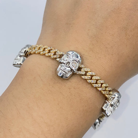 10K Skull Cuban Link Diamond Bracelet