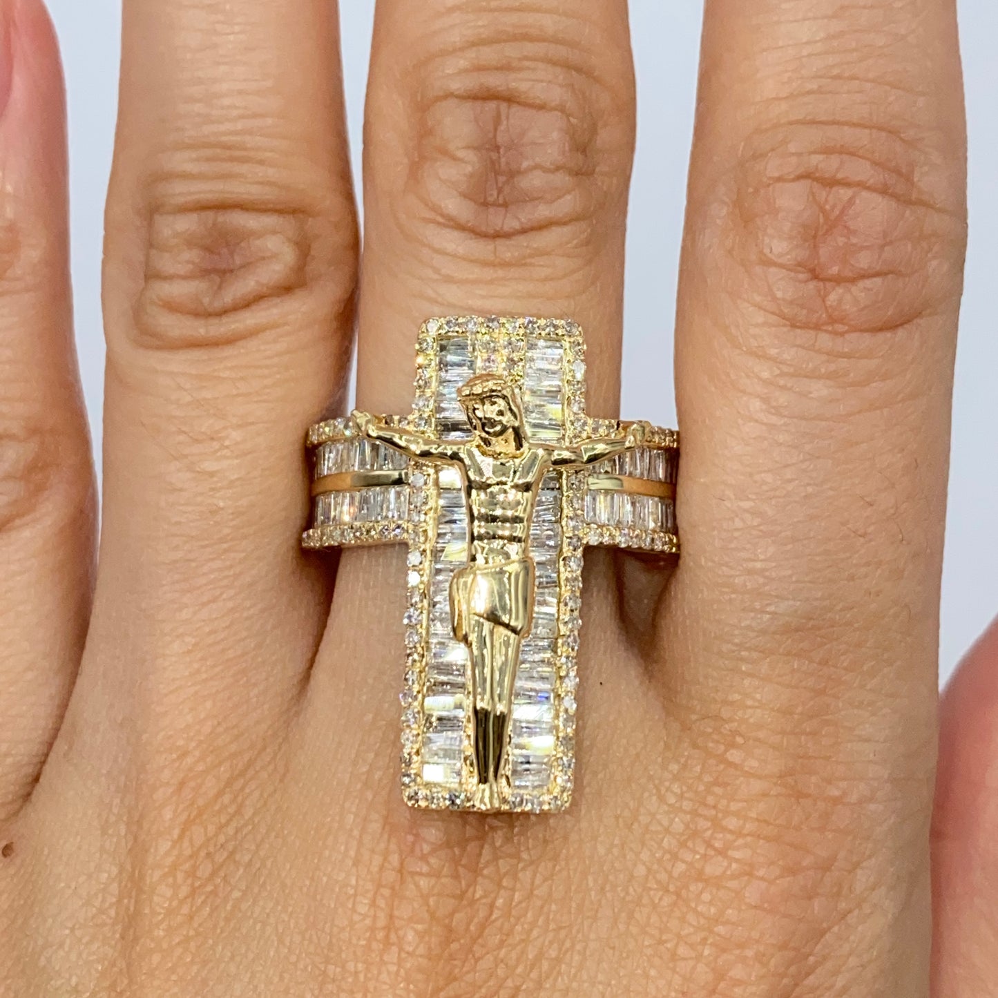 10K Crucify Cross Diamond Baguette Ring