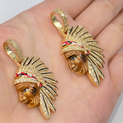 14K Indian Head Diamond Pendant