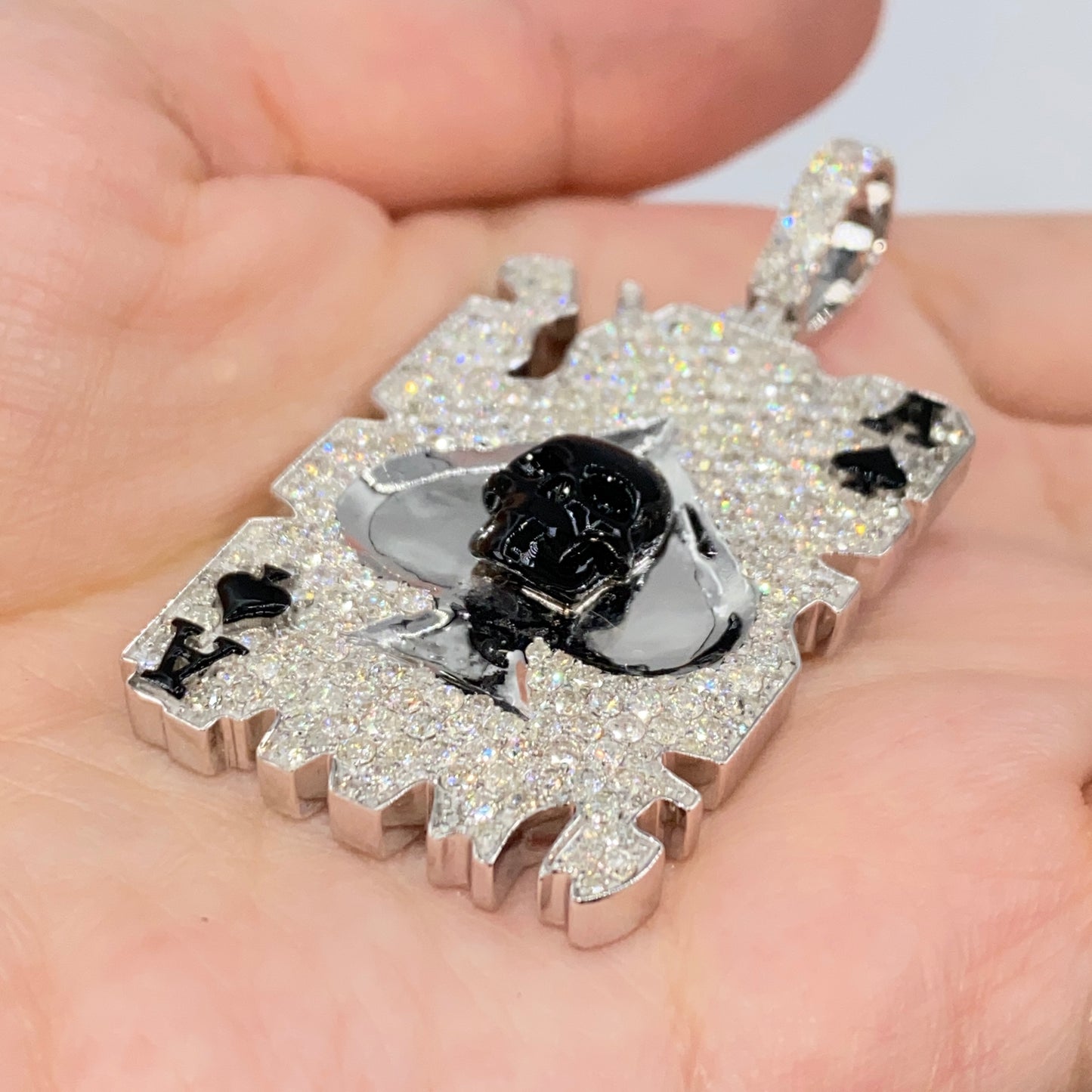 10K Skull Ace of Spades Card Diamond Pendant