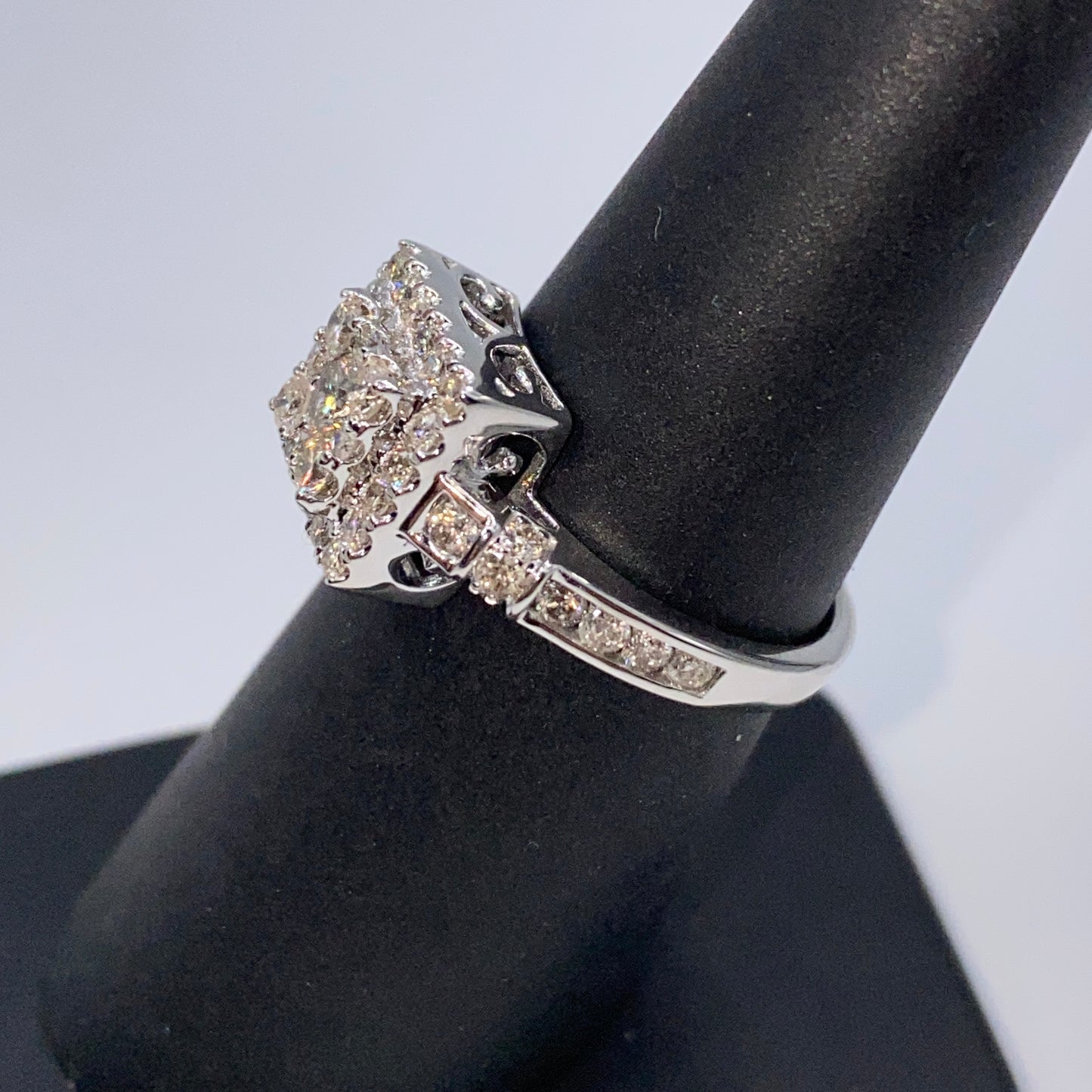 10K Square Halo Diamond Engagement Ring