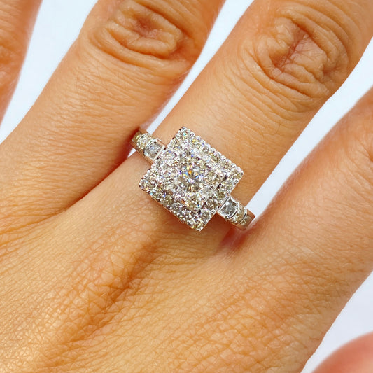 10K Square Halo Diamond Engagement Ring