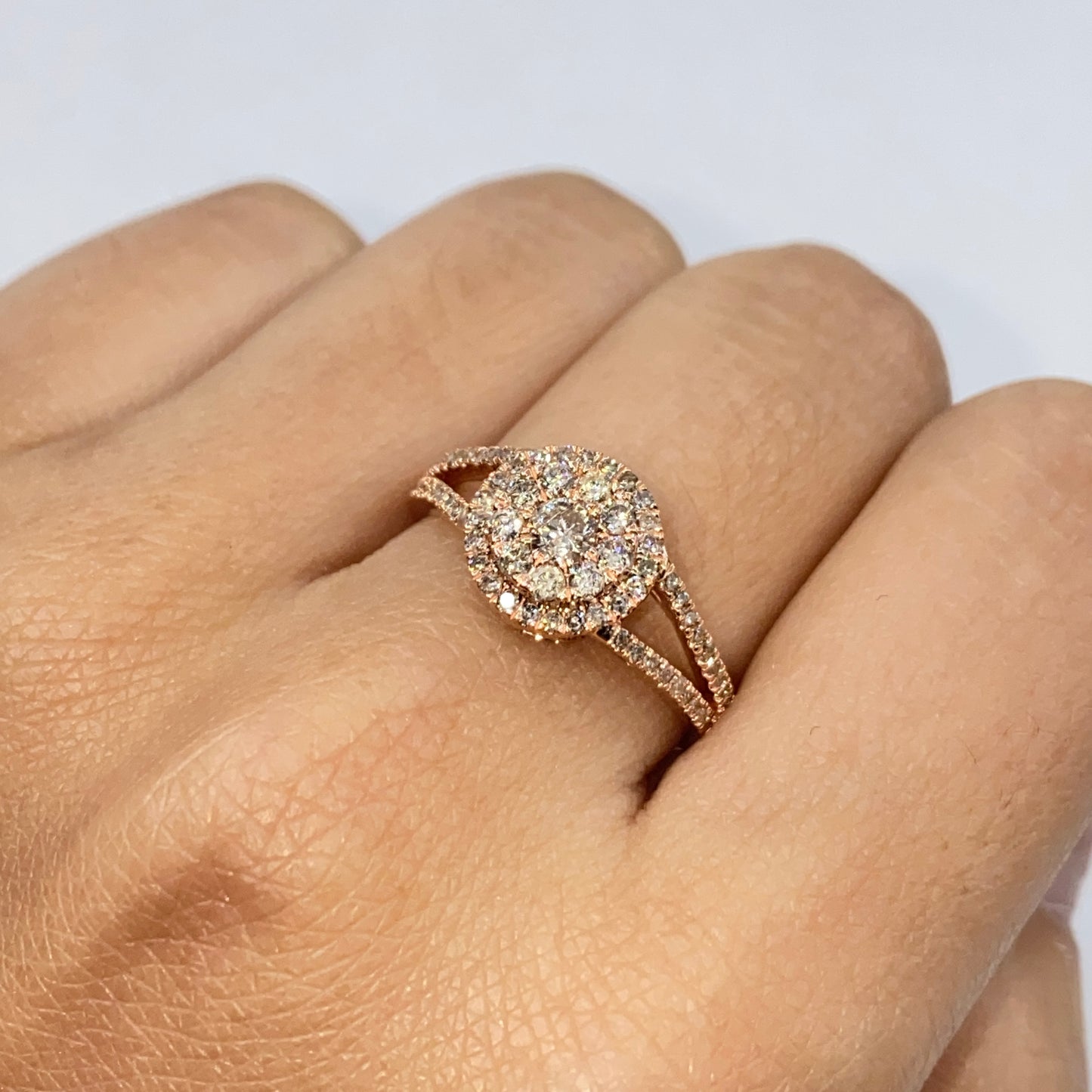 14K Double Halo Circle Diamond Engagement Ring