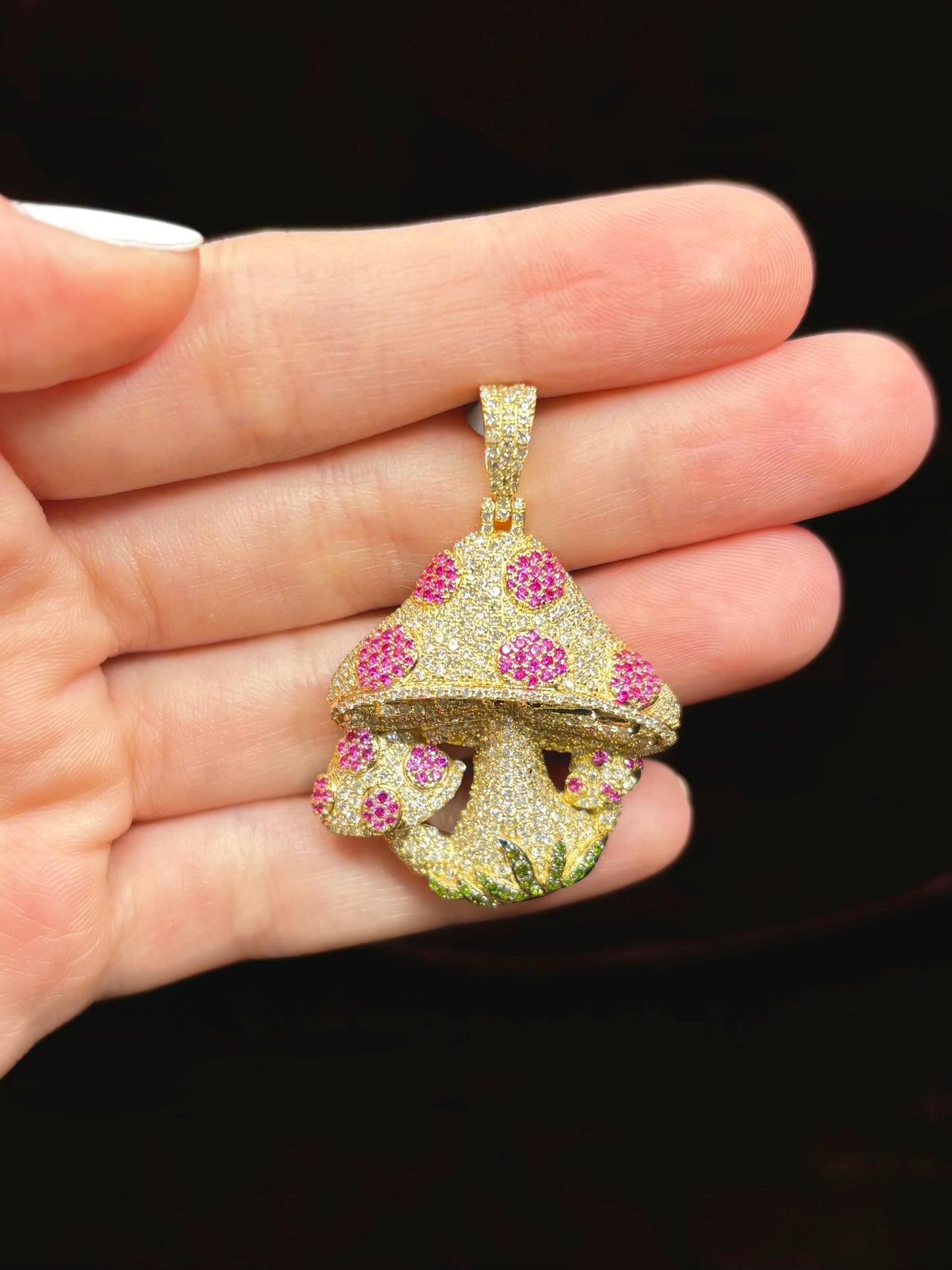 14K Gold Diamond Magic Mushroom Pendant