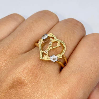 10K Bloom Heart Letter Diamond Ring