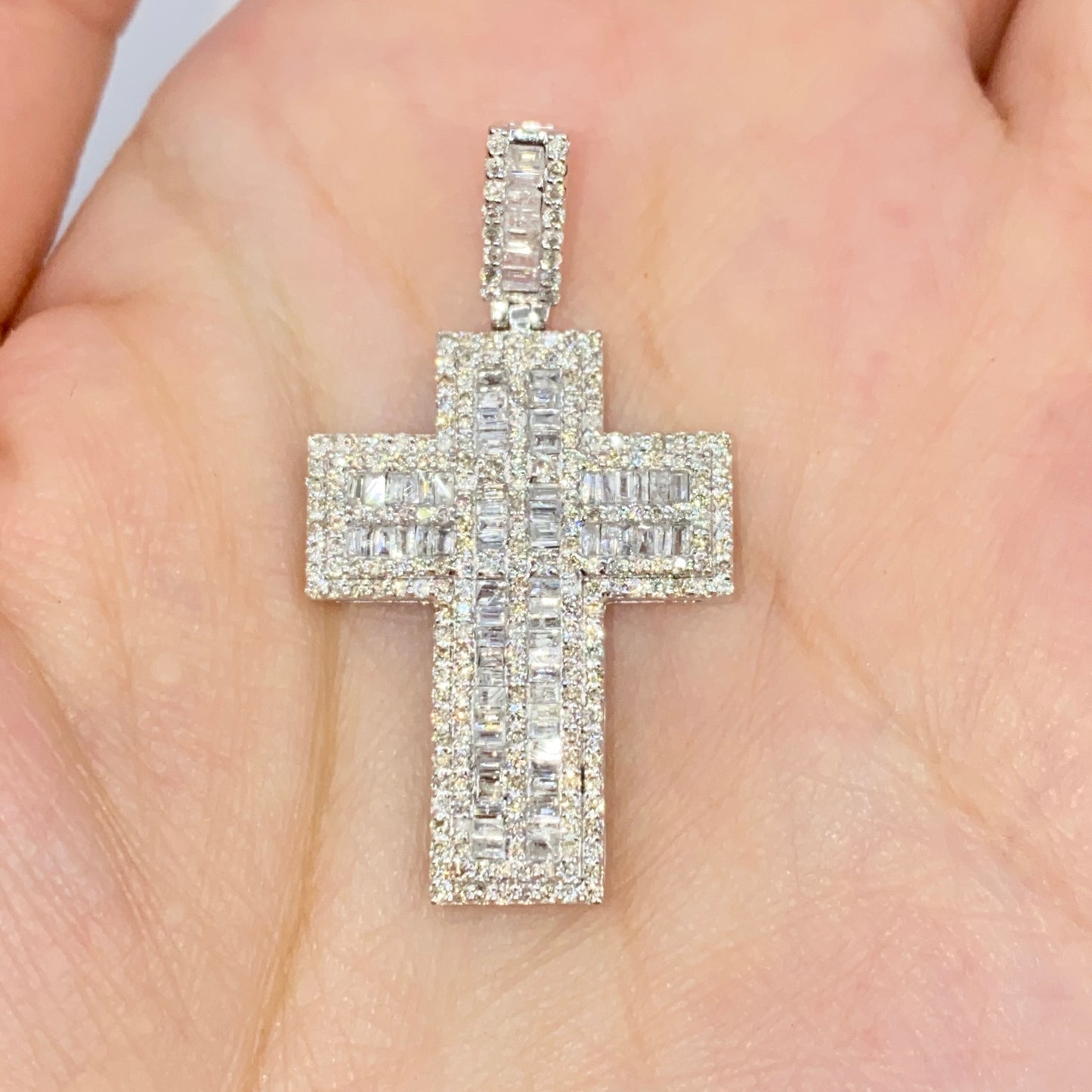 10K Joseph Cross Diamond Baguette Pendant