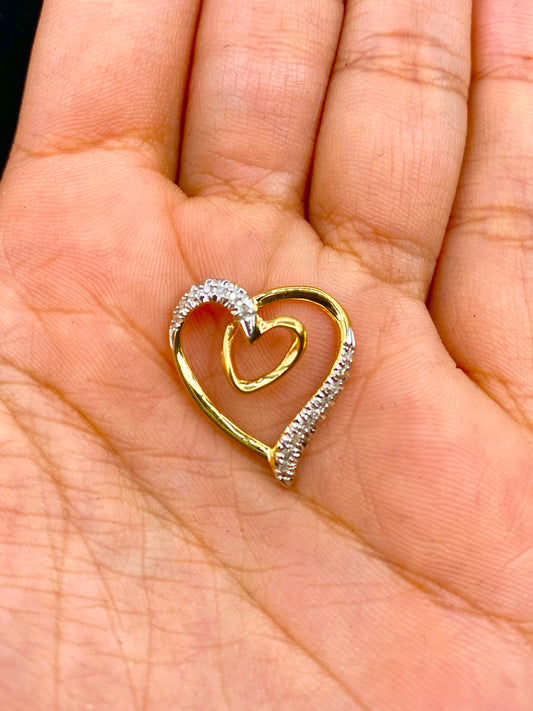 10K Gold & Diamond Double Heart Pendant