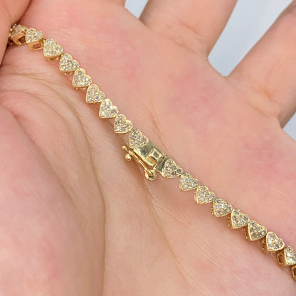 14K 3.8MM Heart Diamond Tennis Bracelet 7"