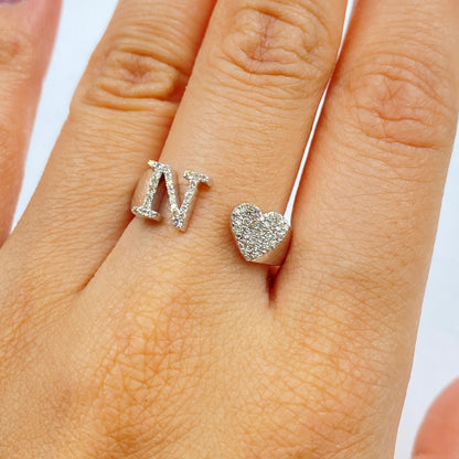 Initial Letter Heart Diamond Ring