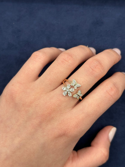 14K Flower Butterfly Diamond Ring