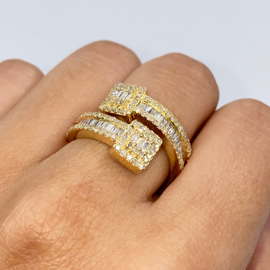 10K Square Diamond Baguette Wrap Ring
