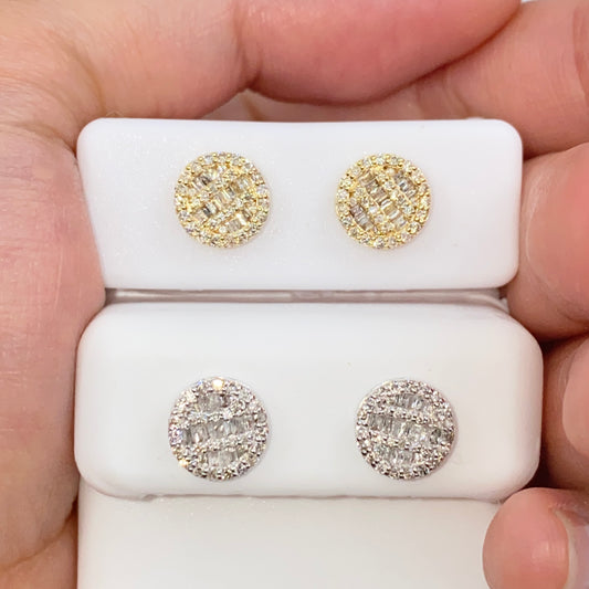 14K 8.3MM Circle Diamond Baguette Earrings