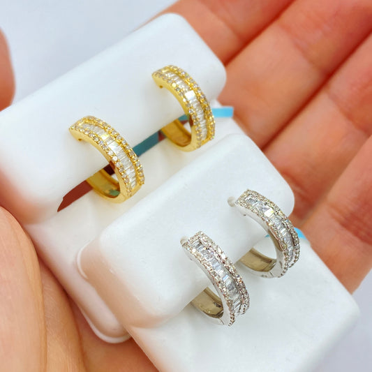 14K Bold Diamond Baguette Hoop Earrings