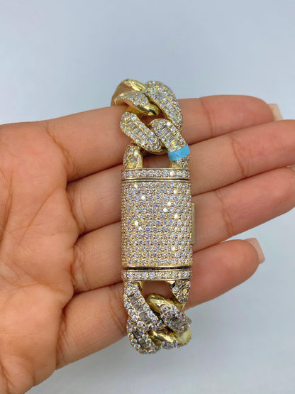 14K Diamond Baguette Cuban Bracelet