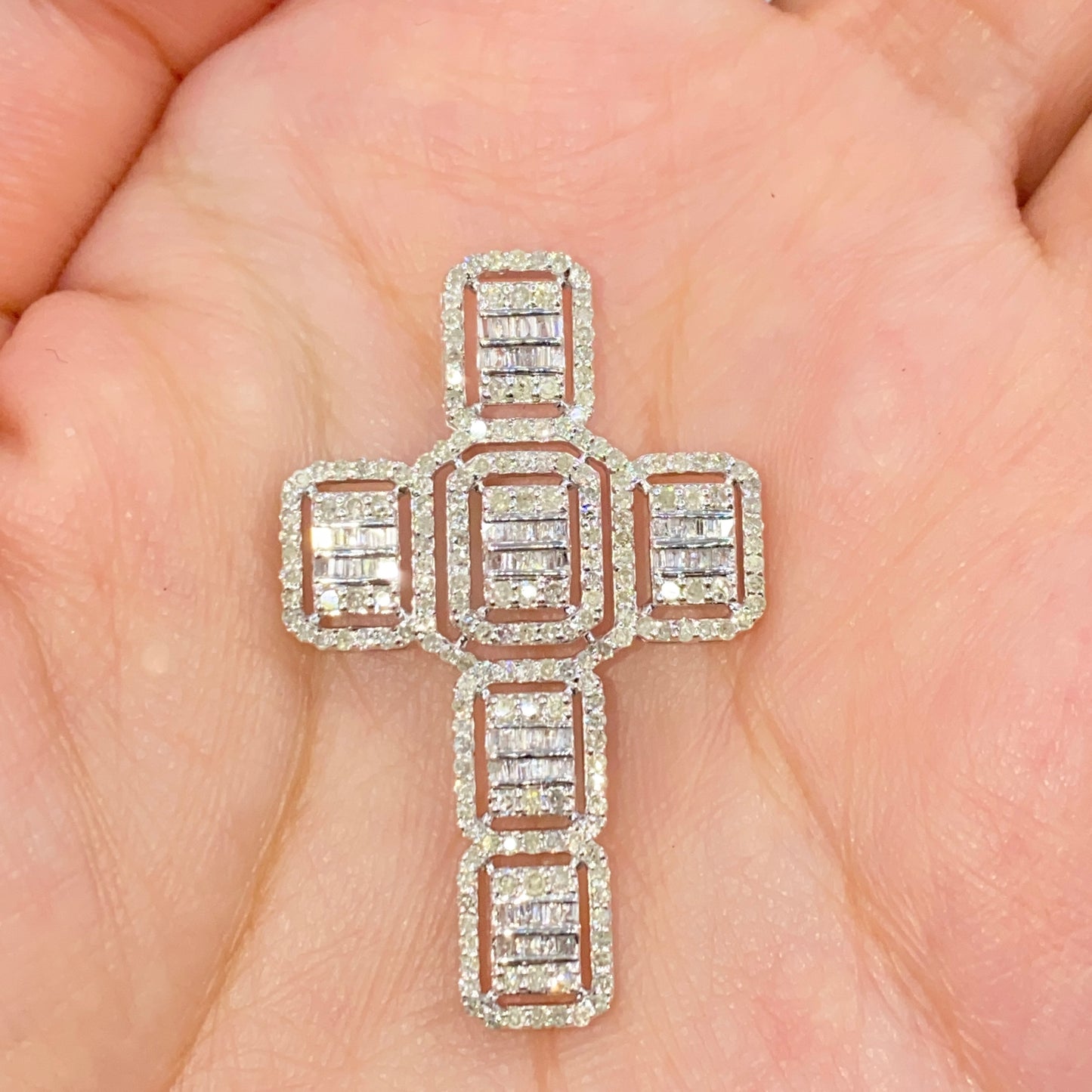 10K Diamond Baguette Cross Pendant