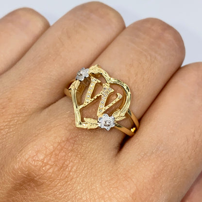 10K Bloom Heart Letter Diamond Ring