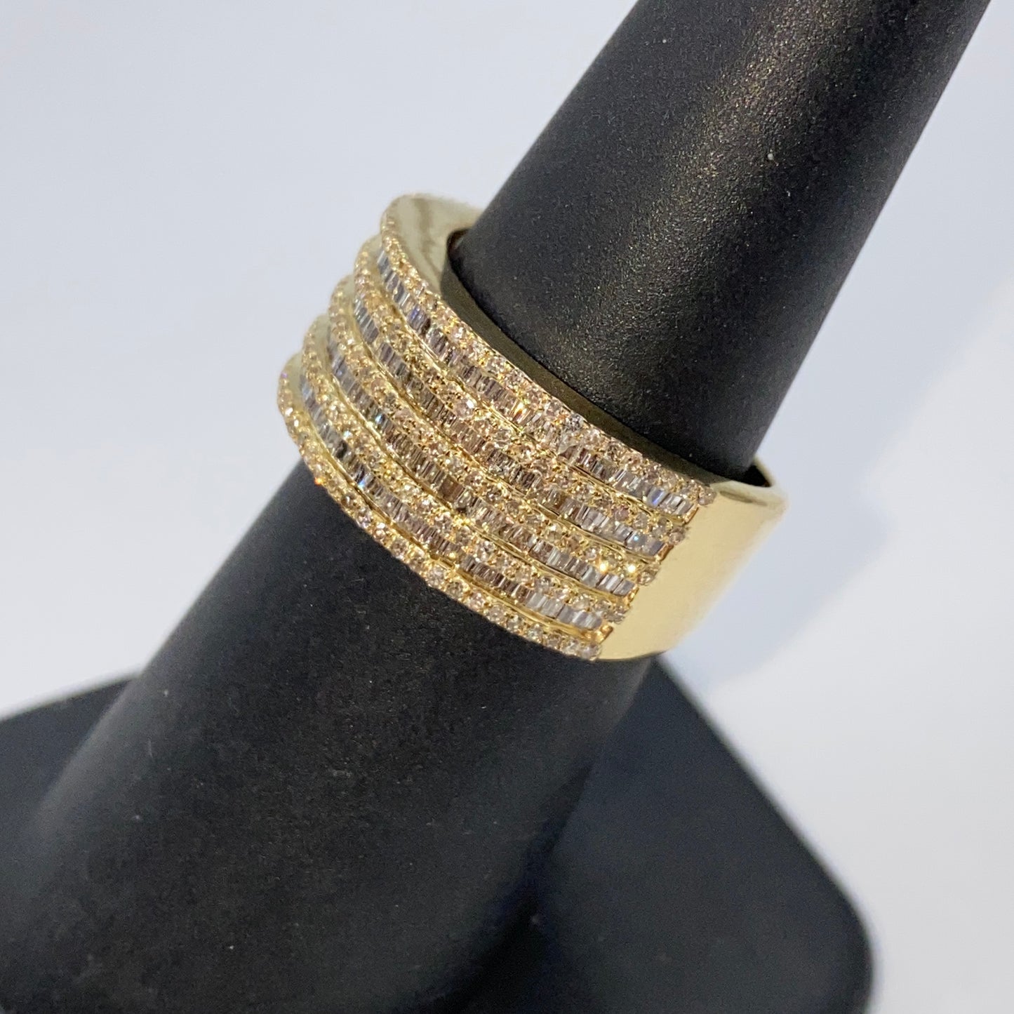 10K 10MM Stacked Diamond Baguette Ring