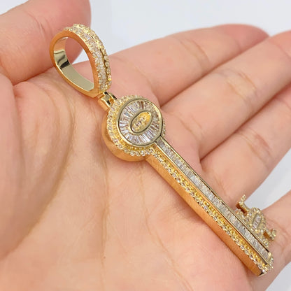 14K Treasure Key Diamond Baguette Pendant