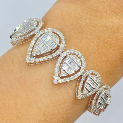 14K Pear Diamond Baguette Bracelet 7"