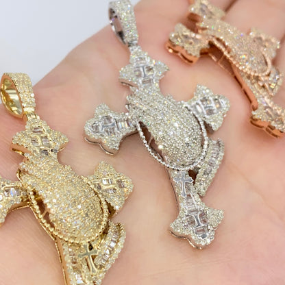10K Prayer Cross Diamond Baguette Pendant