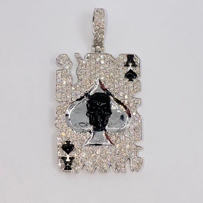 10K Skull Ace of Spades Card Diamond Pendant