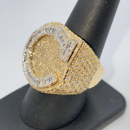 10K Iced Letter Diamond Baguette Ring