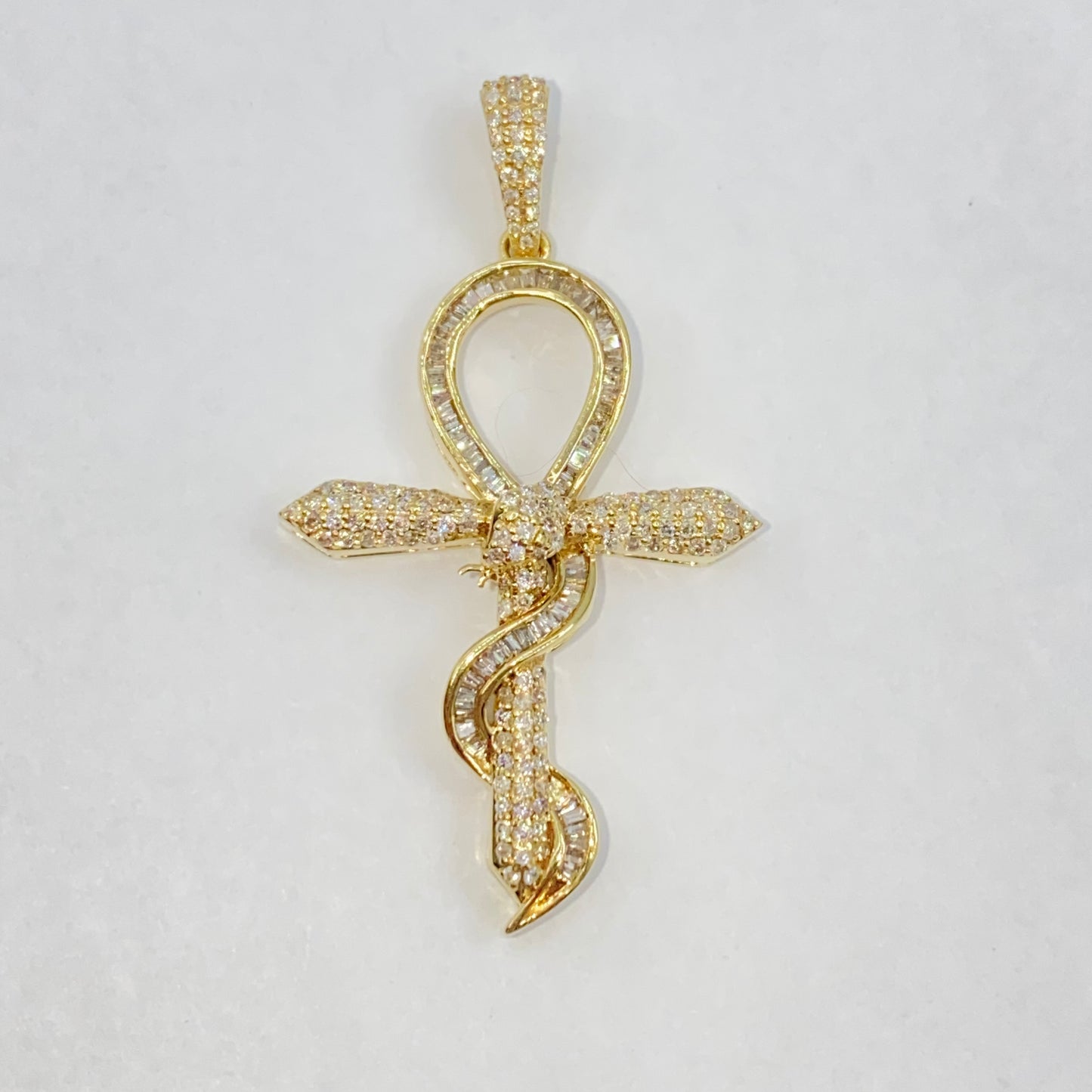 10K Snake Ankh Diamond Pendant