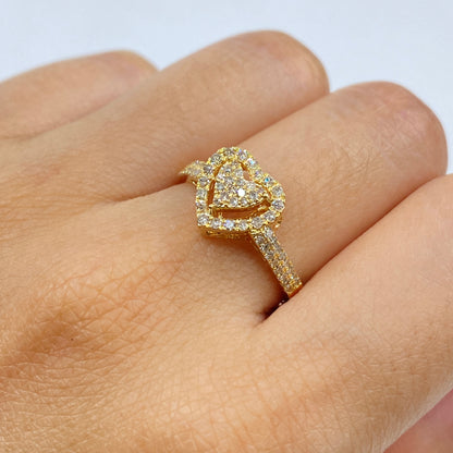 14K Rare Heart Halo Diamond Ring