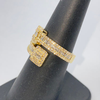 10K Square Diamond Baguette Wrap Ring