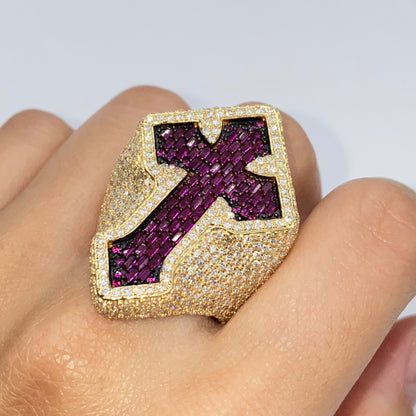 14K Royal Cross Chrome Diamond Baguette Ring