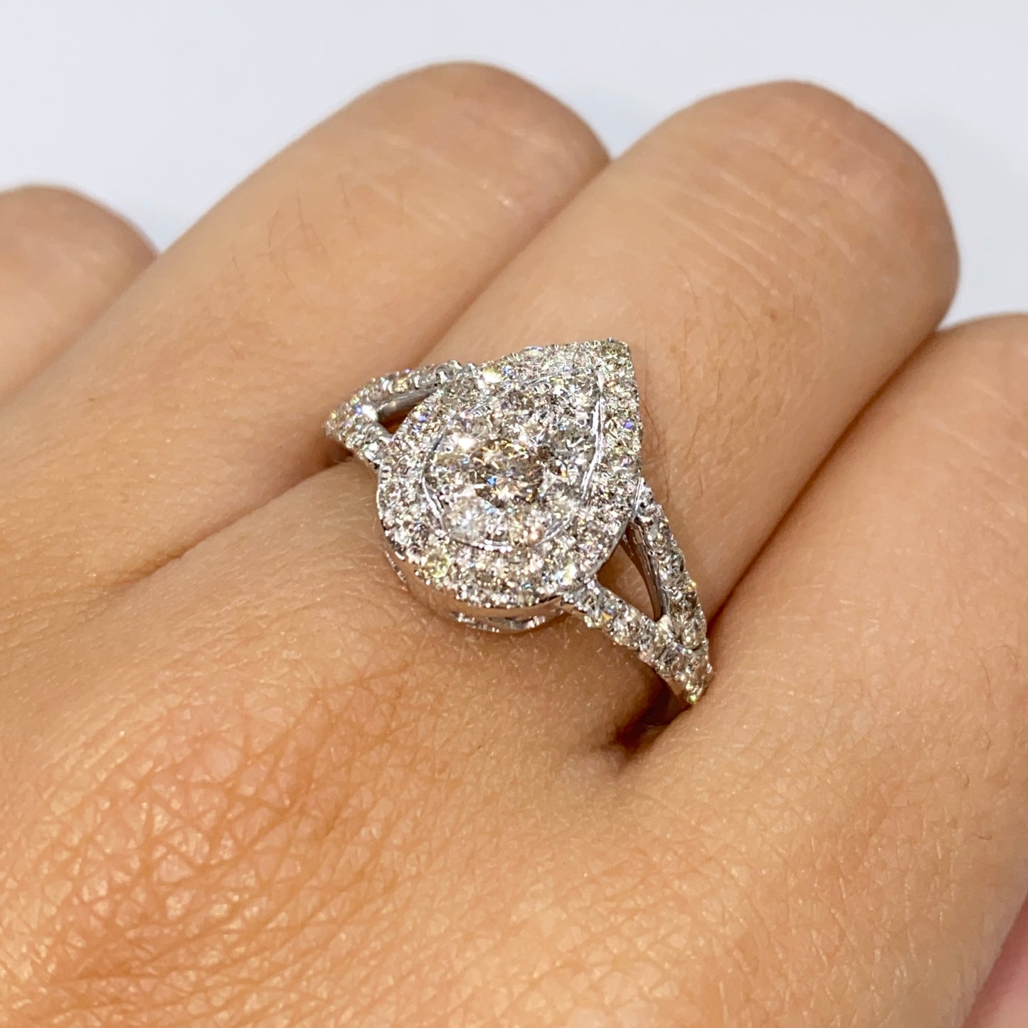 14K Pear Halo Diamond Engagement Ring