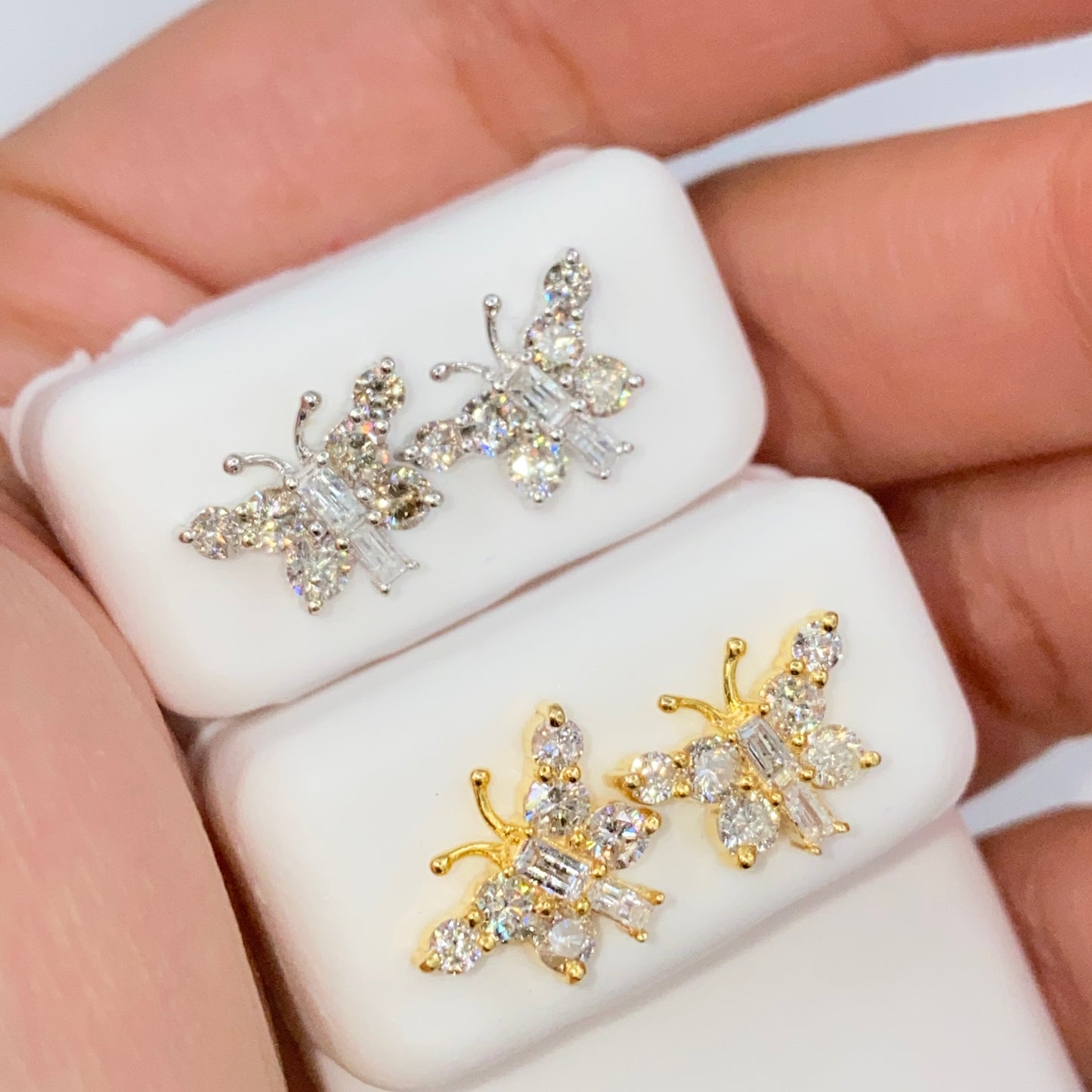 14K Butterfly Diamond Baguette Earrings