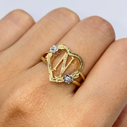 10K Bloom Heart Letter Diamond Ring