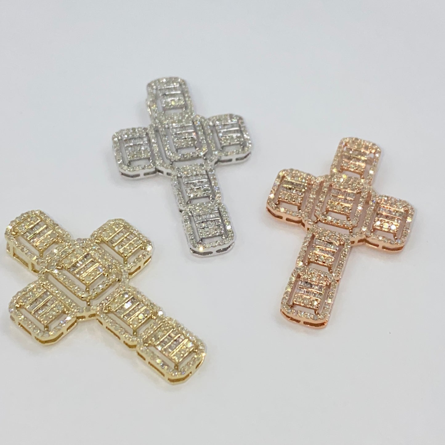 10K Diamond Baguette Cross Pendant