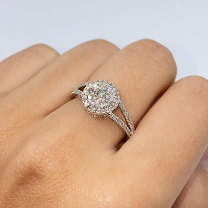 14K Double Halo Circle Diamond Engagement Ring