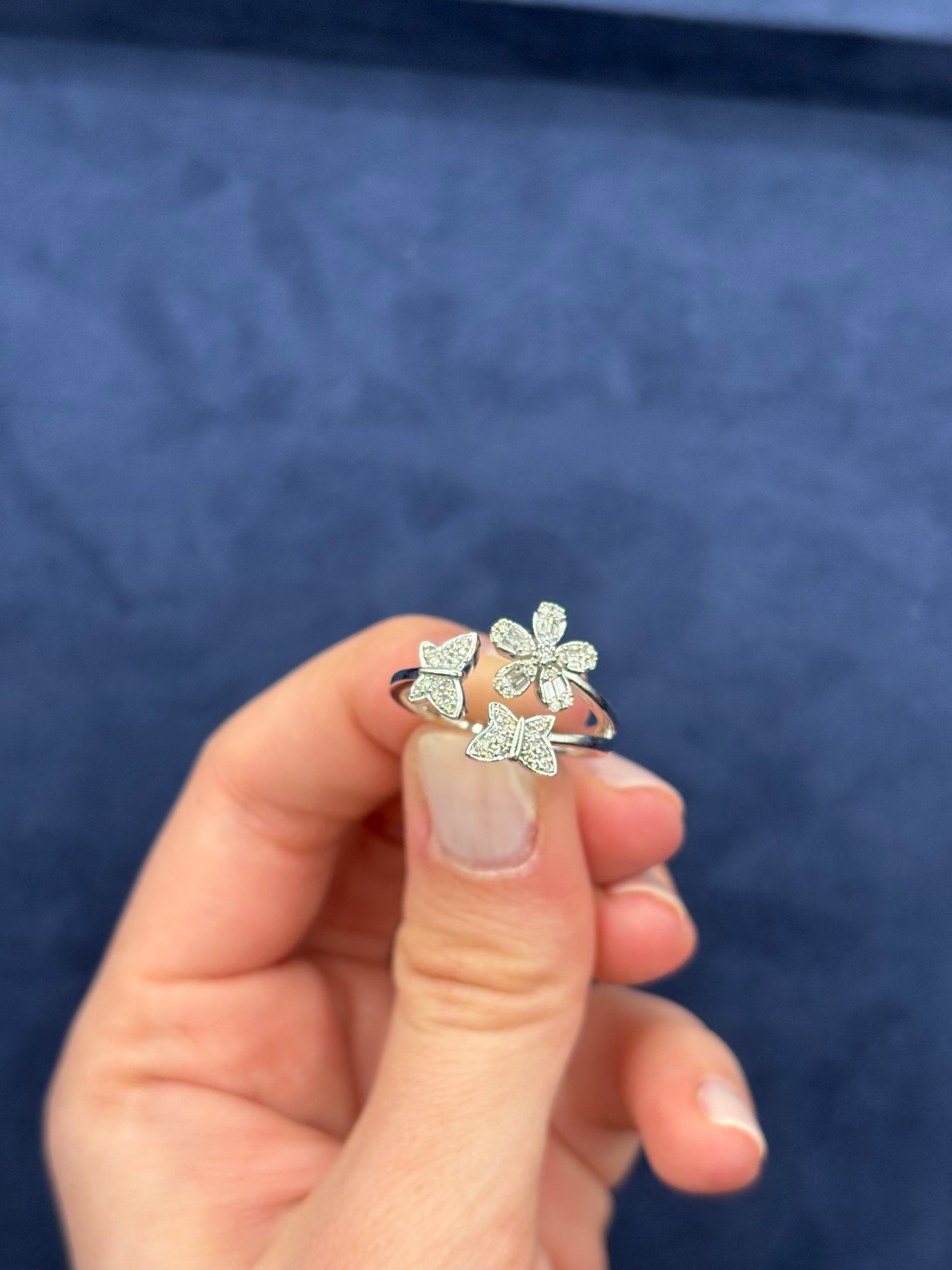 14K Flower Butterfly Diamond Ring