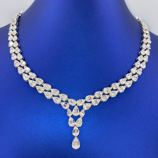 14K Stacked Pear Link Diamond Tennis Chain Necklace