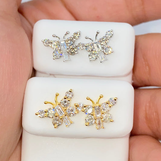 14K Butterfly Diamond Baguette Earrings