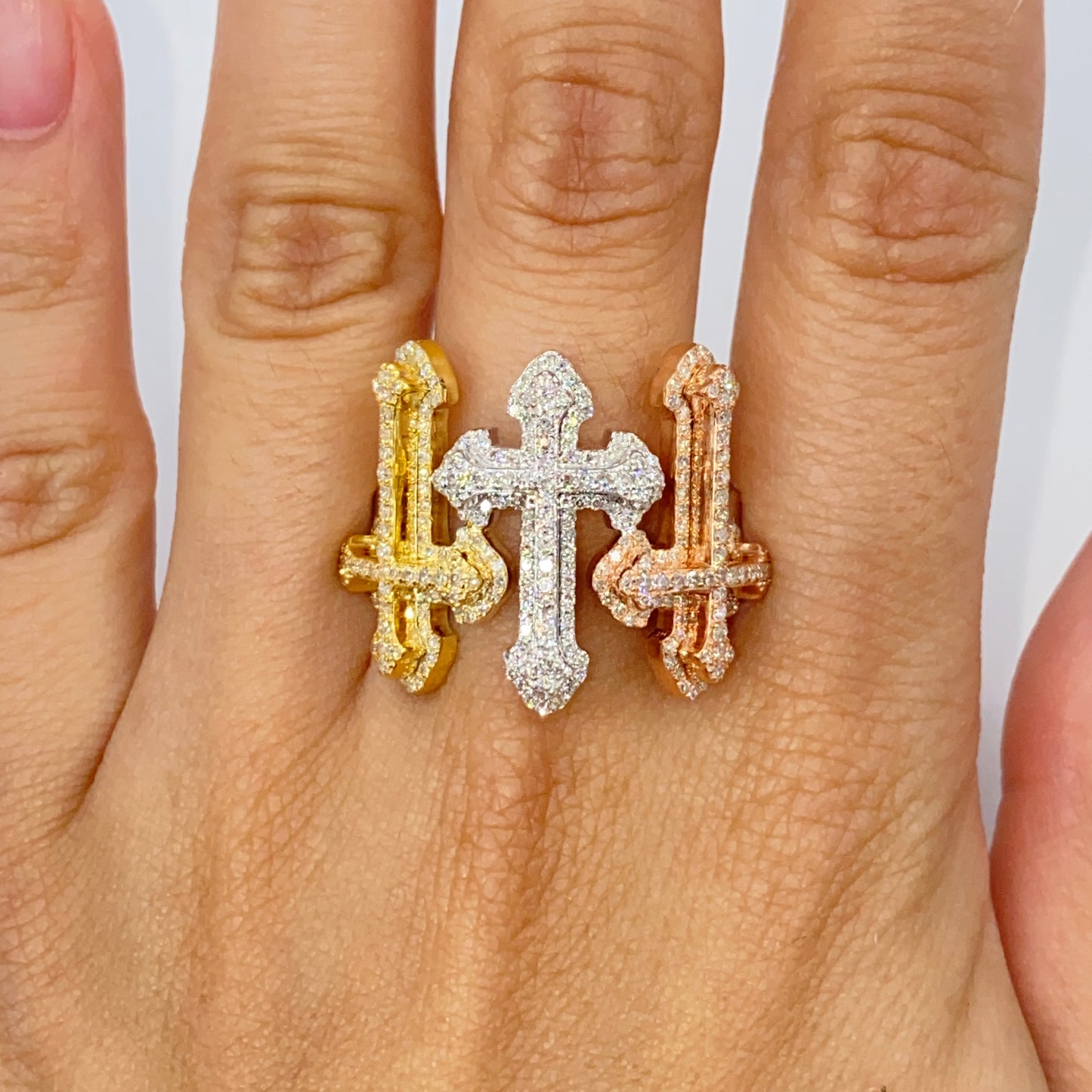 10K Holy Trinity Cross Diamond Ring