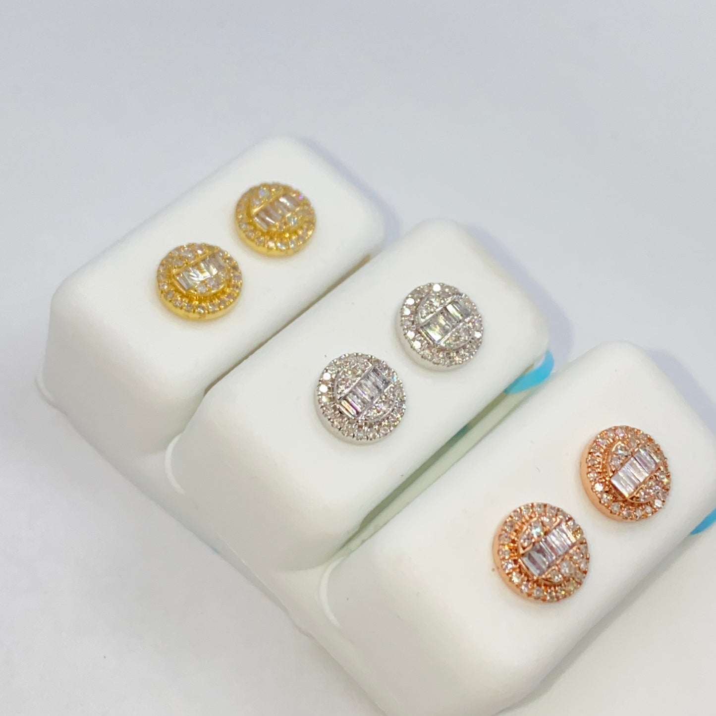 14K Titan Circle Diamond Baguette Earrings
