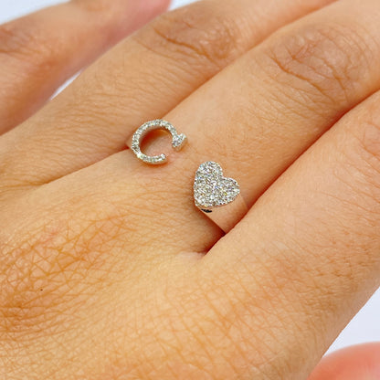 Initial Letter Heart Diamond Ring