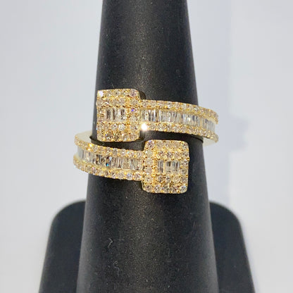 10K Square Diamond Baguette Wrap Ring