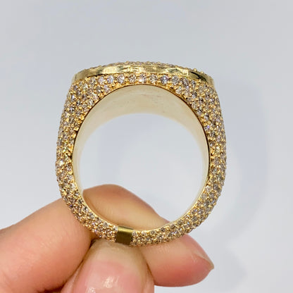 14K Iced Circle Pave Diamond Signet Ring