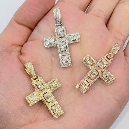 10K Humble Cross Diamond Baguette Pendant