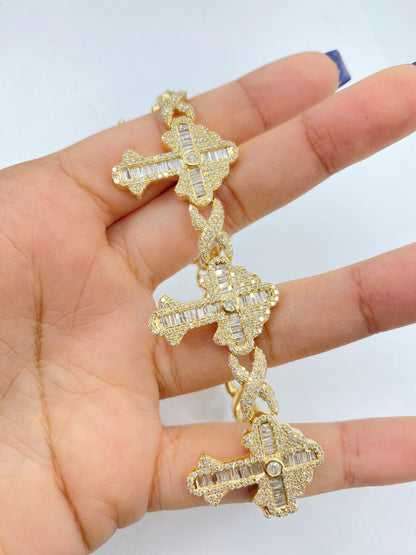 10k Baguette Cross Infinity Bracelet