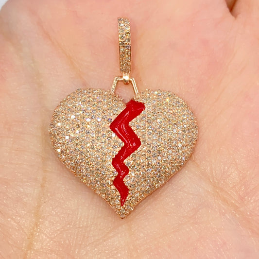 14K Broken Heart Diamond Pendant