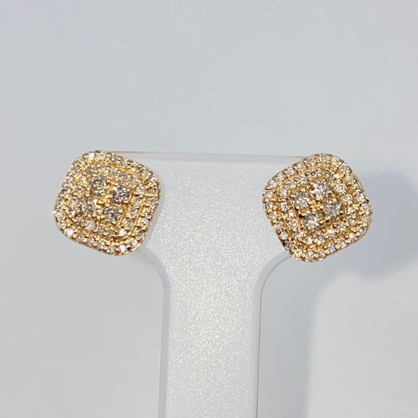 14K 8.2MM Rounded Square Diamond Earrings