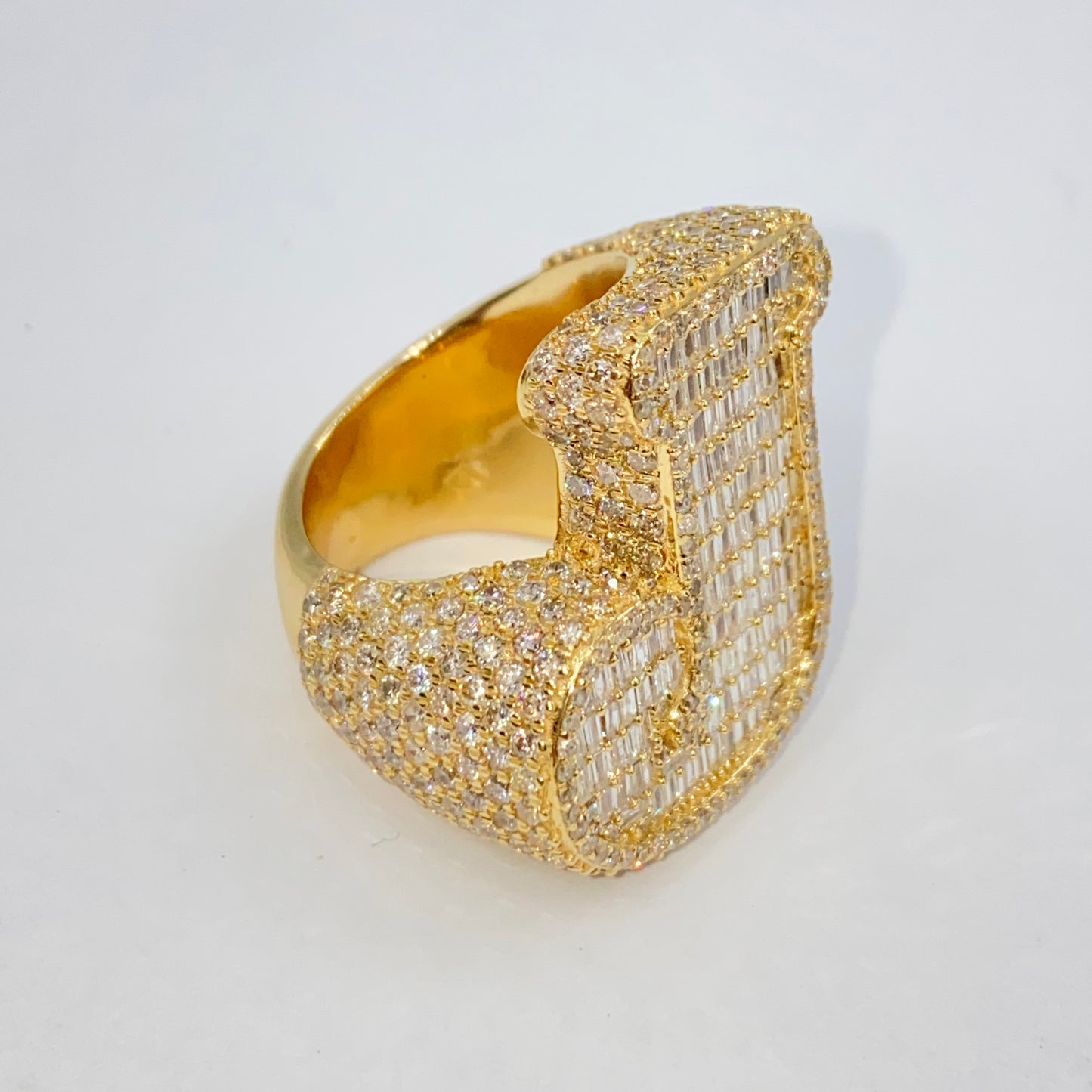 14K Bubble Letter Diamond Baguette Ring