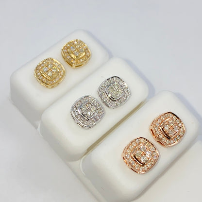14K 8MM Rounded Square Halo Diamond Earrings