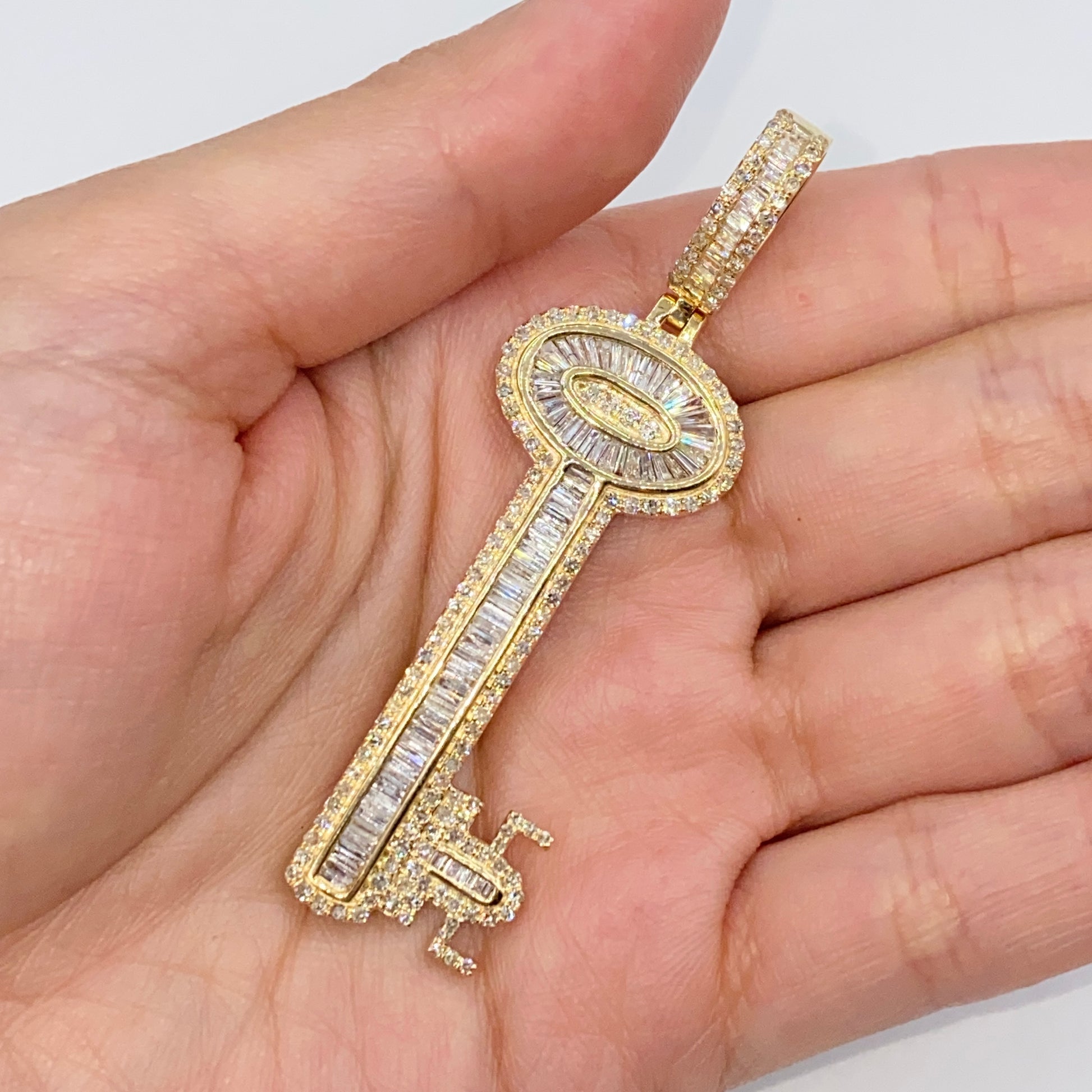 14K Solid White Gold Diamond Key Necklace